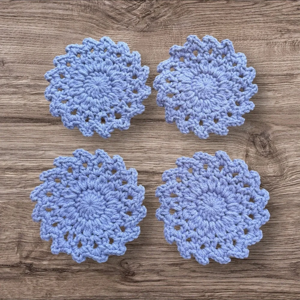 Handmade Blue Crochet Coaster Set